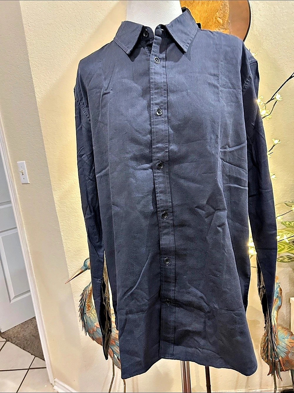 rag & bone Long Sleeve Button Down in texture navy blue